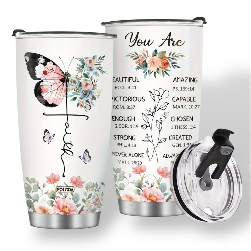 NEW - 20 OZ Christian Tumblers With Lid Insulated Coffee Mug -STAINLESS STEEL